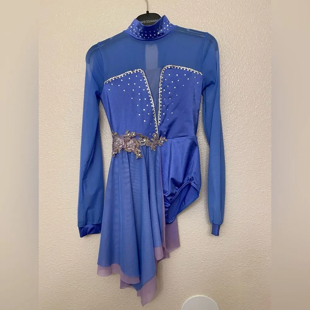 WEISSMAN Dance Costume blue I'M WITH YOU 14106 rhinestone leotard custom MC